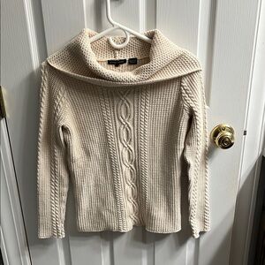 JEANNE PIERRE Cream Cowl Neck Cable Knit Sweater